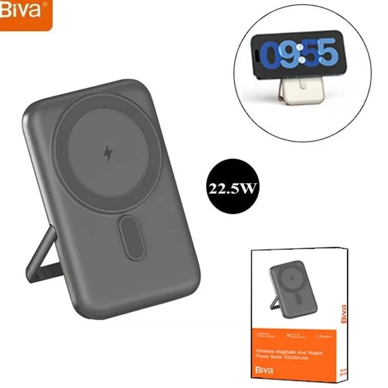 پاوربانک وایرلس 10000 مگ سیف بیوا Biva BP-016 توان 22.5 وات دارای استند — تصویر ۳