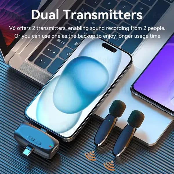 میکروفون یقه ای بیوا Biva Wireless Microphone WM-03 دارای 2 فرستنده — تصویر ۲