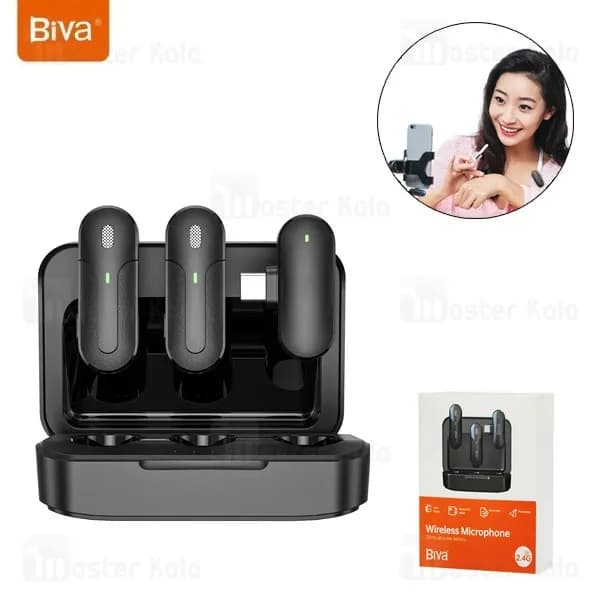 میکروفون یقه‌ ای تایپ سی بیوا Biva Wireless Microphone WM-04 دارای 2 فرستنده — تصویر ۵