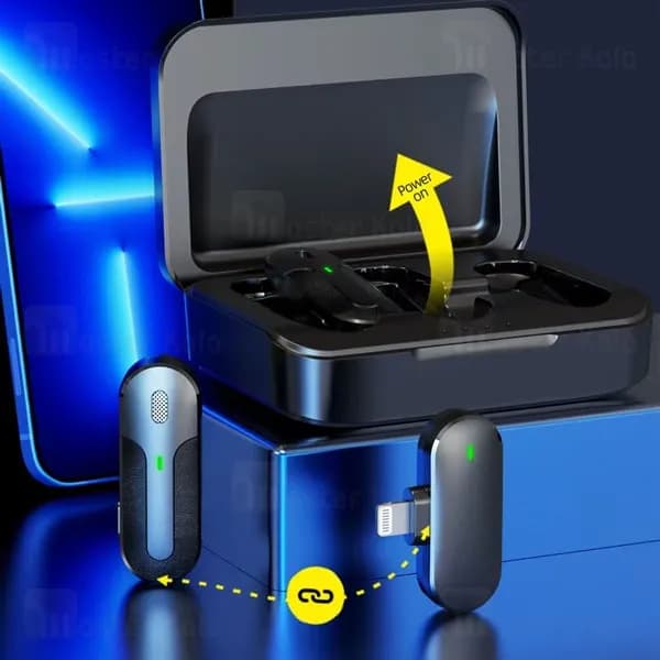 میکروفون یقه‌ ای لایتنینگ بیوا Biva Wireless Microphone WM-05 دارای 2 فرستنده — تصویر ۵