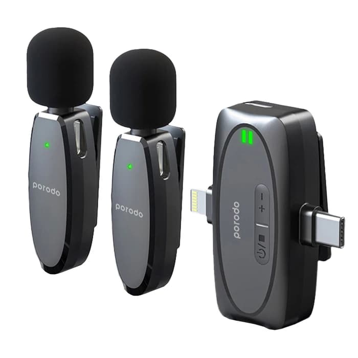 میکروفون بی سیم پرودو Porodo Dual Mic Lavalier Wireless Microphone PD-2MLAV دارای 2 فرستنده