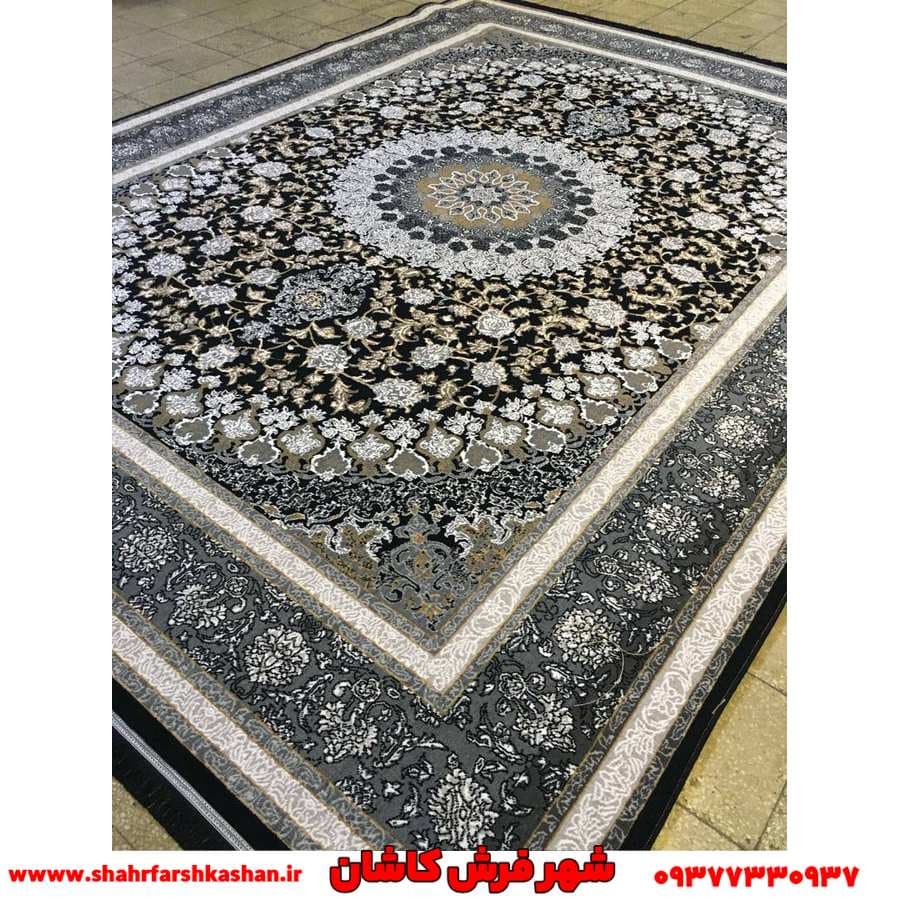 فرش سرمه ای طلایی اصفهان طرح 700 شانه bcf — تصویر ۲