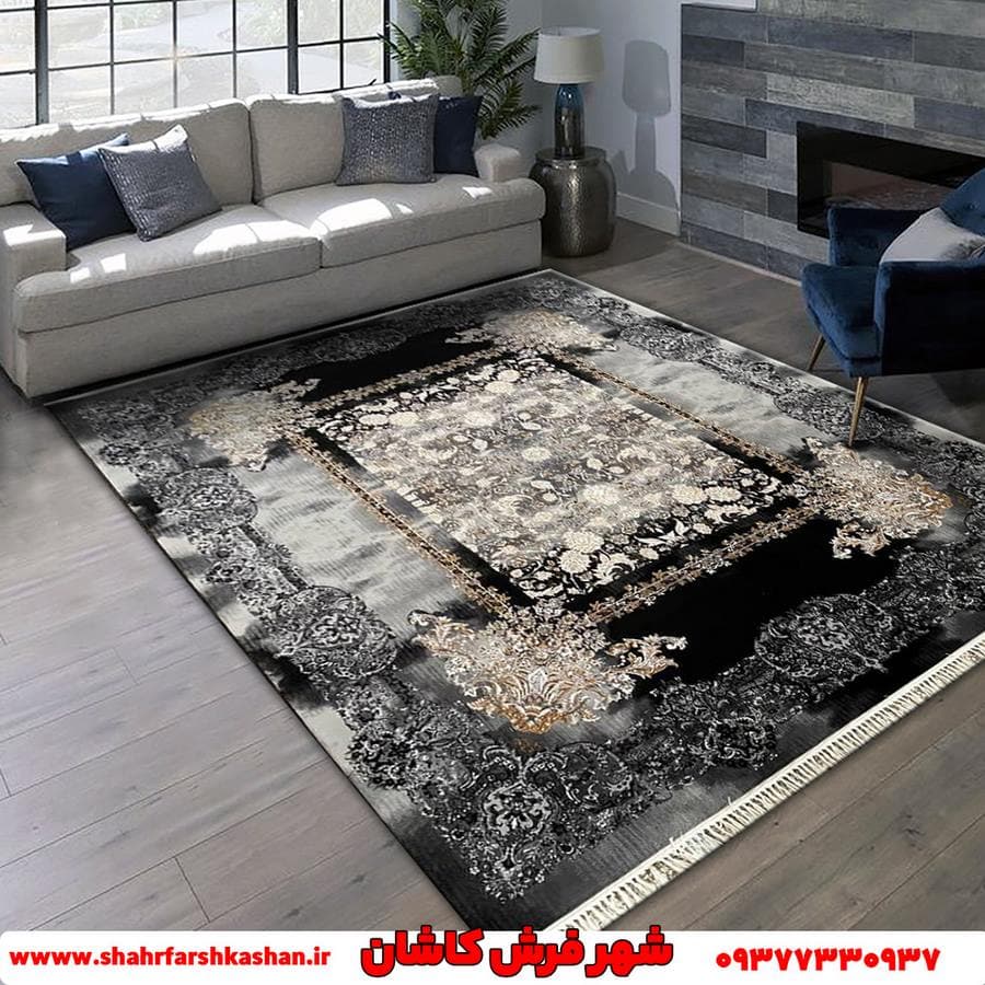 فرش وینتیج طوسی سرمه ای 700 شانه طرح کتیبه