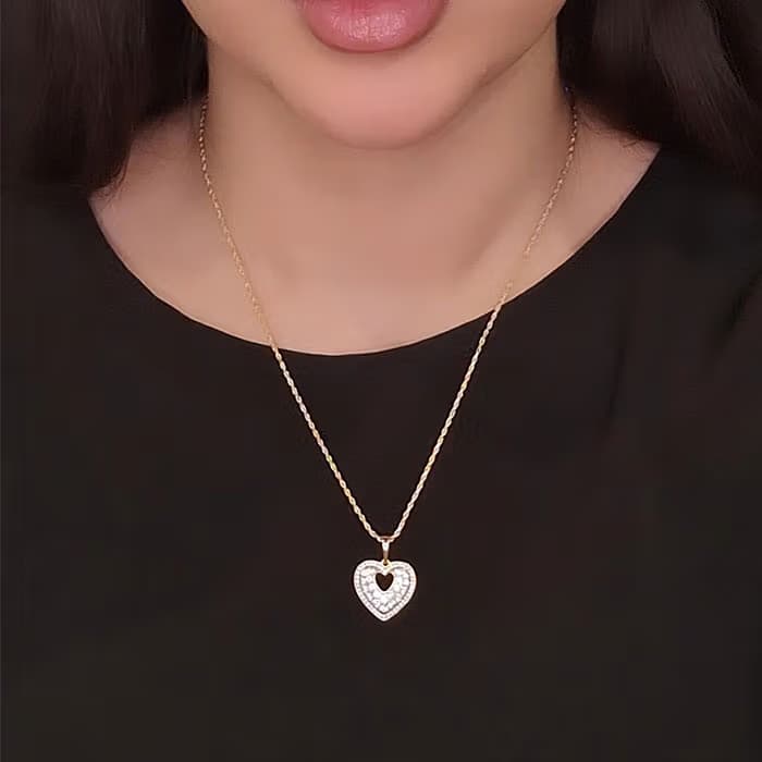 مدال زنانه فول نگین دخترانه ژوپینگ طرح قلب طلایی