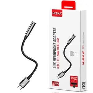 کابل تایپ سی به AUX هیسکا مدل W22 طول 10 سانتی متر ا Hiska W24 USB Type C to AUX Cable 10cm — تصویر ۳