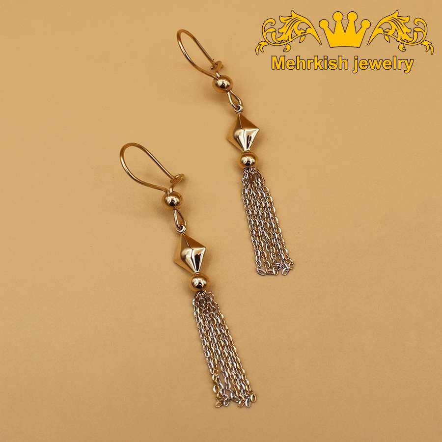 گوشواره آویز آریانا ۱۸ عیار زرد و سفید کد 4696
