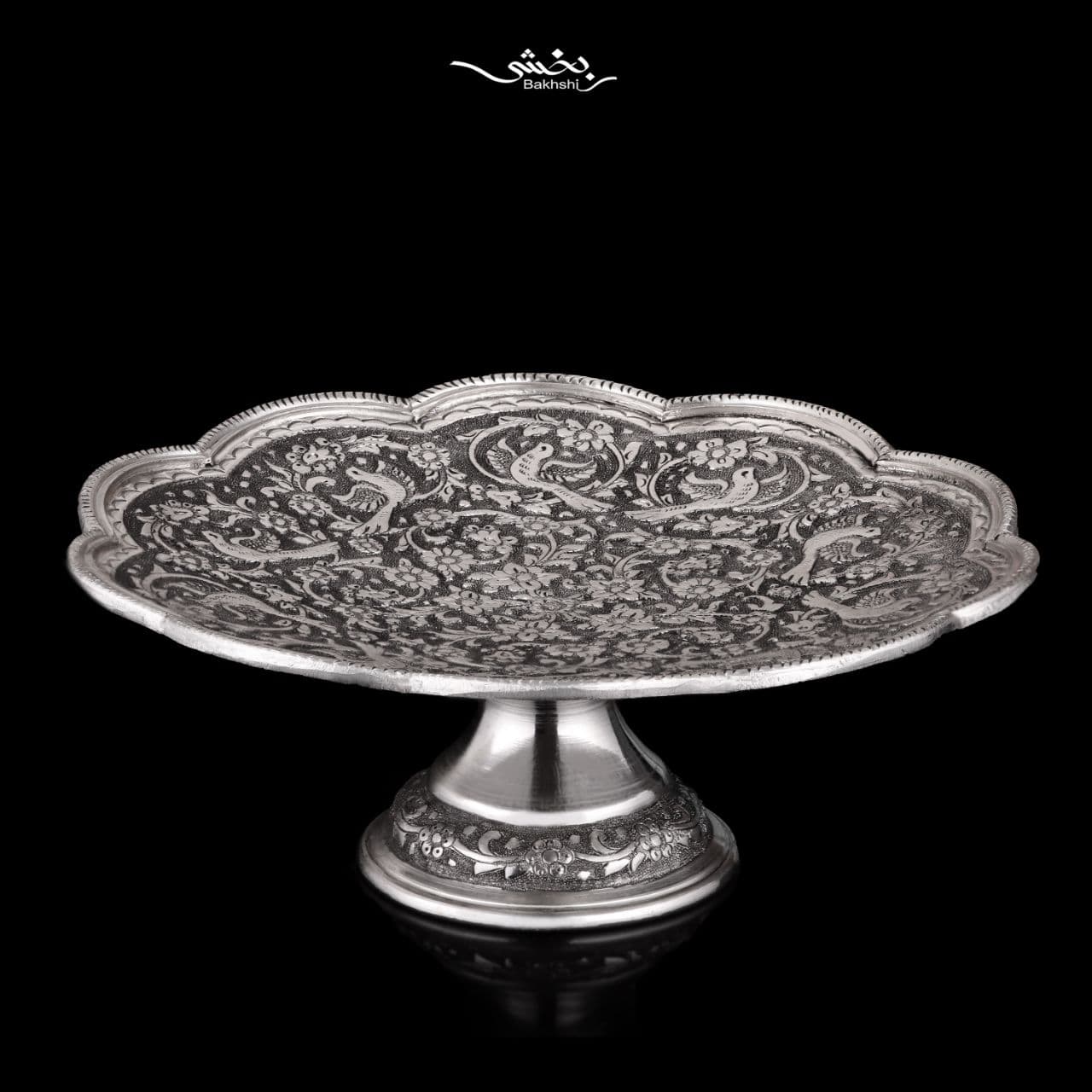 شیرینی خوری پایه دار نقره گل و مرغ درجه یک