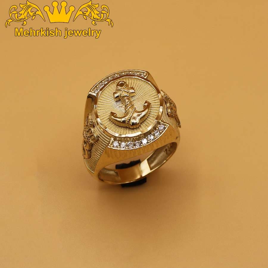 انگشتر مردانه لنگر طلای ۱۸ عیار با نگین اتمی کد 4496