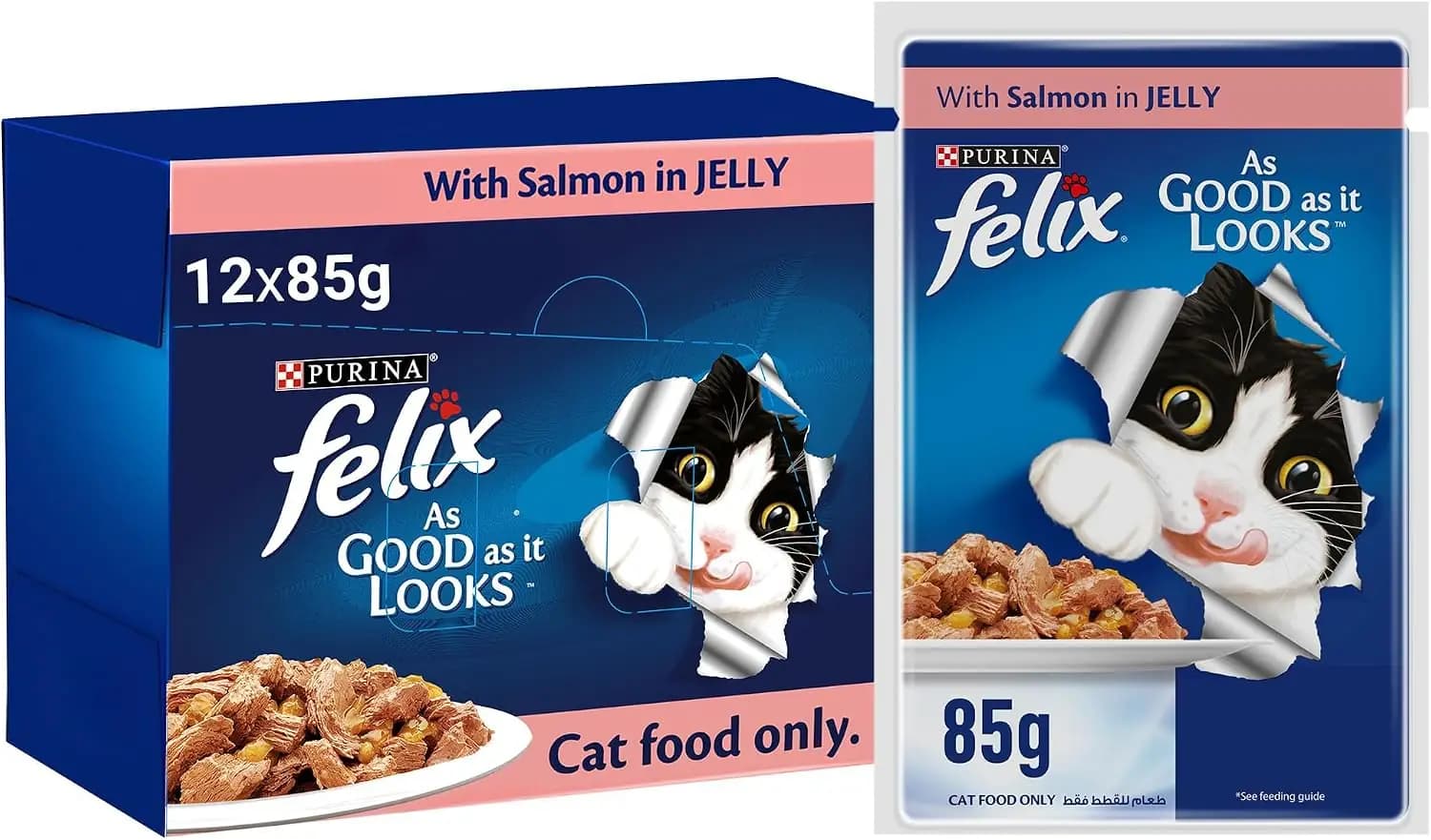 غذای گربه بالغ پورینا فلیکس با سالمون در ژله | Purina Felix 85g x 12