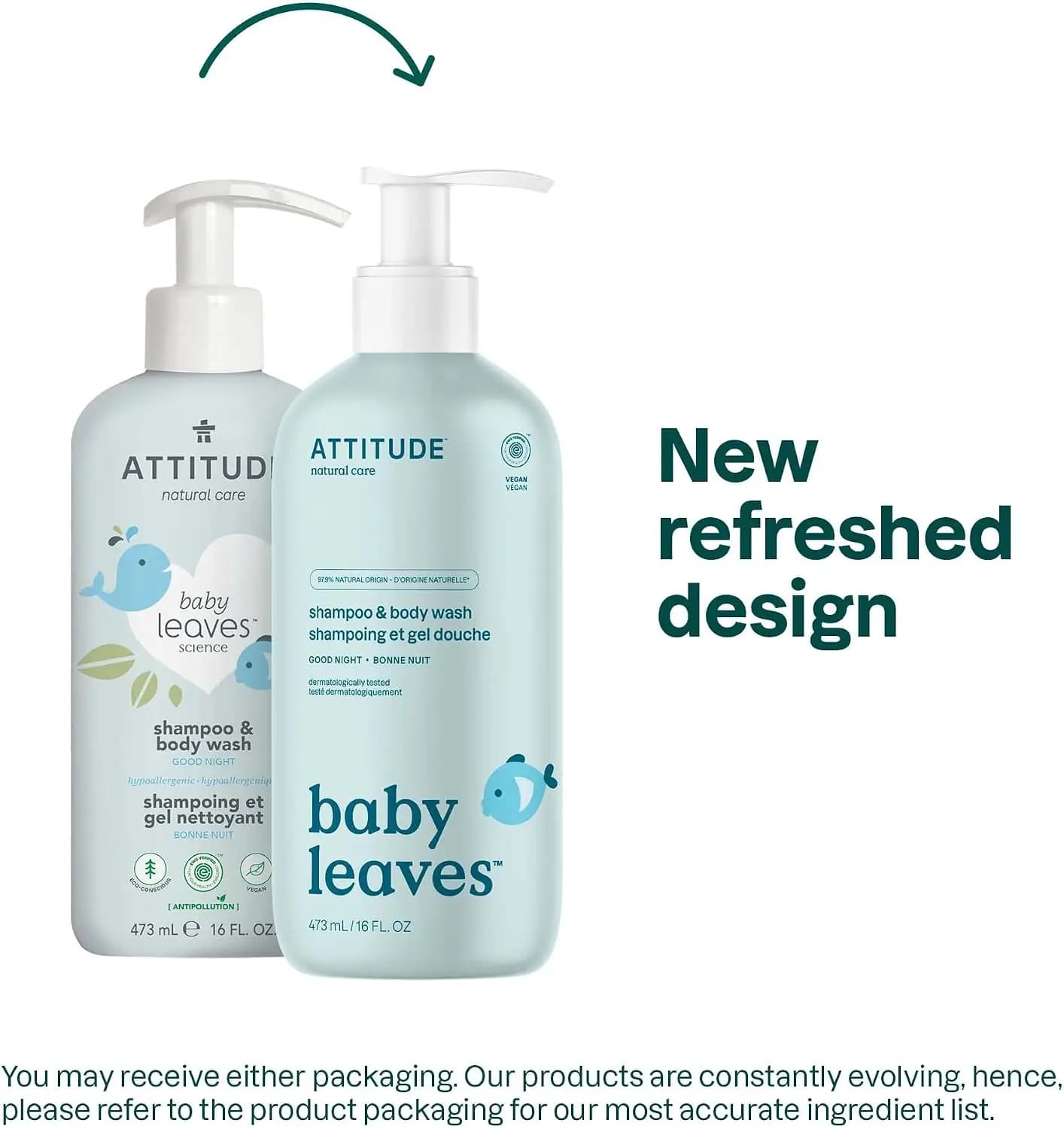 شامپو بچه 2در1 Attitude | Attitude Baby Leaves Natural Shampoo – Night | شیر بادام 473ml — تصویر ۲