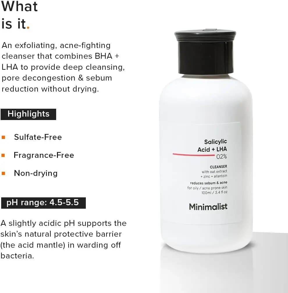 شوینده صورت مینیمال ضدجوش | Minimalist | سالیسیلیک اسید ۲٪ | 100ml — تصویر ۲