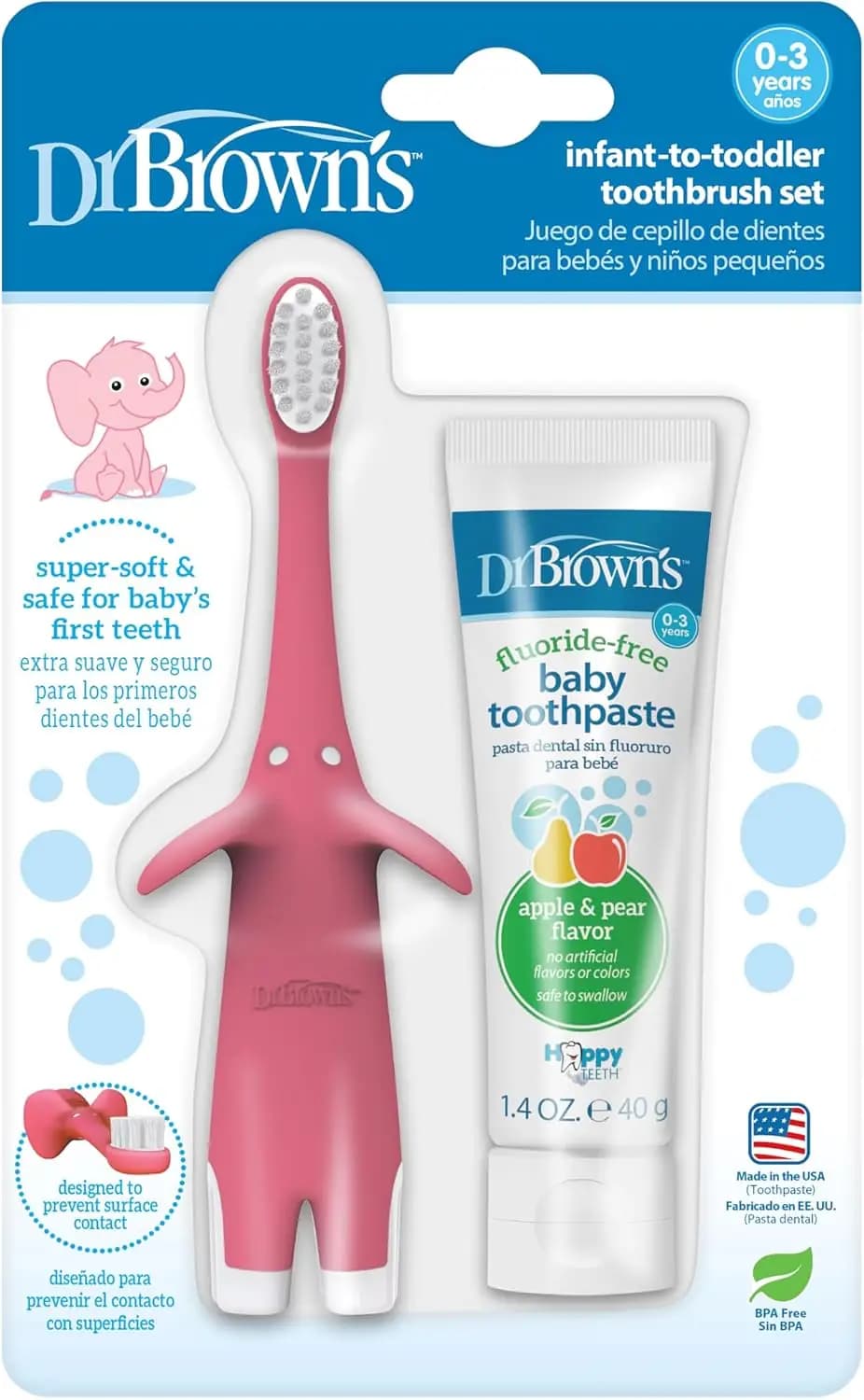مسواک کودک دکتر براونز | Dr. Brown’s Infant-to-Toddler Set صورتی فیل 1.4oz