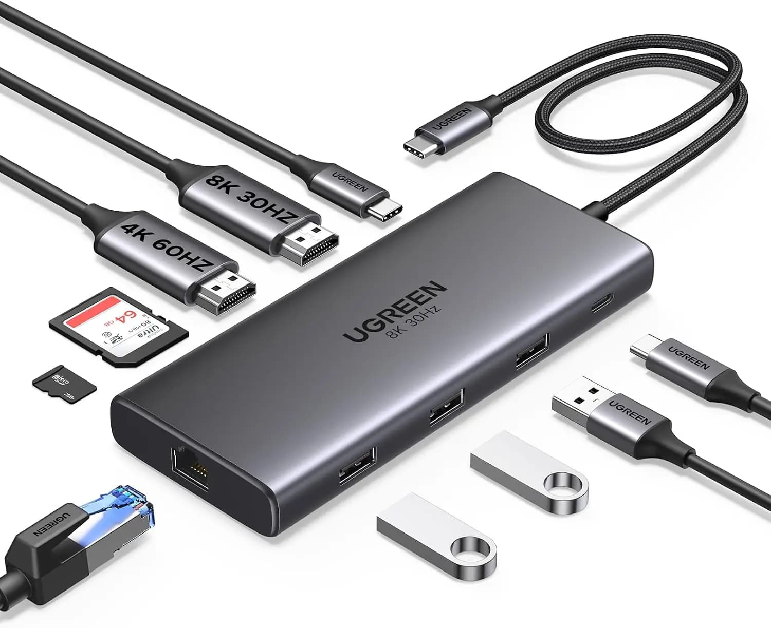 UGREEN USB C Docking Station 10-in-1 مدل 15534 | دو HDMI 4K@60