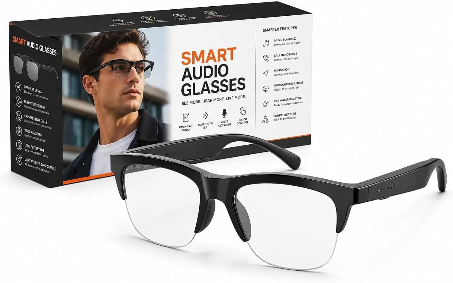 عینک هوشمند بلوتوث 5.4 | Smart Glasses aishini مدل SMARTGLASS1