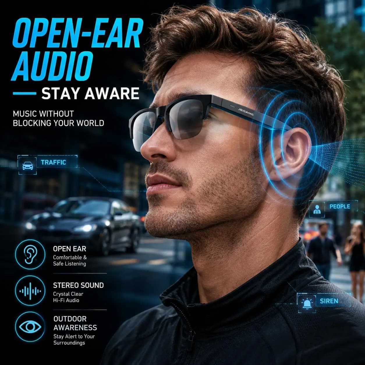 عینک هوشمند بلوتوث 5.4 | Smart Glasses aishini مدل SMARTGLASS1 — تصویر ۳