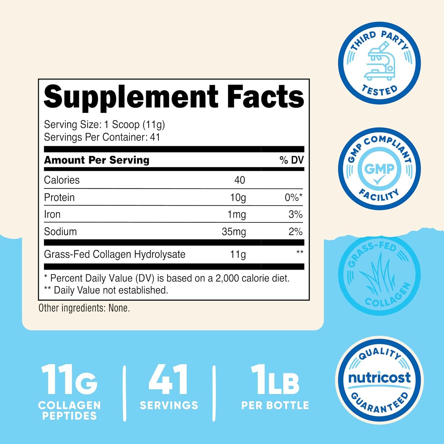 پودر پپتید کلاژن Nutricost | Collagen Hydrolysate بدون طعم 454 گرم — تصویر ۲