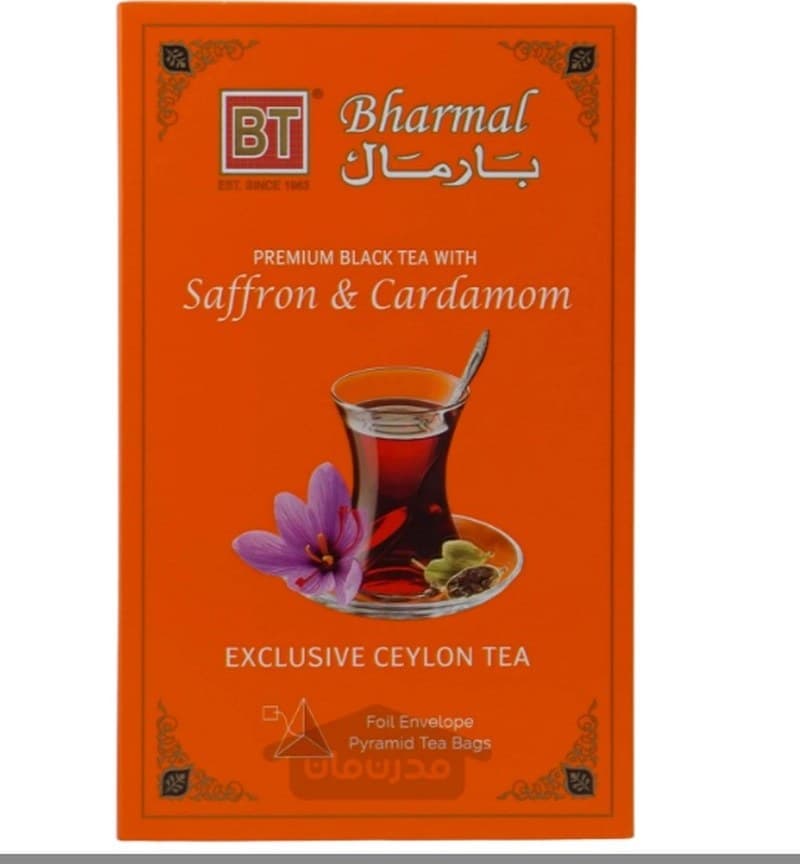 چای سیاه کیسه ای هرمی درجه یک زعفران و هل 40 گرم بارمال Bharmal