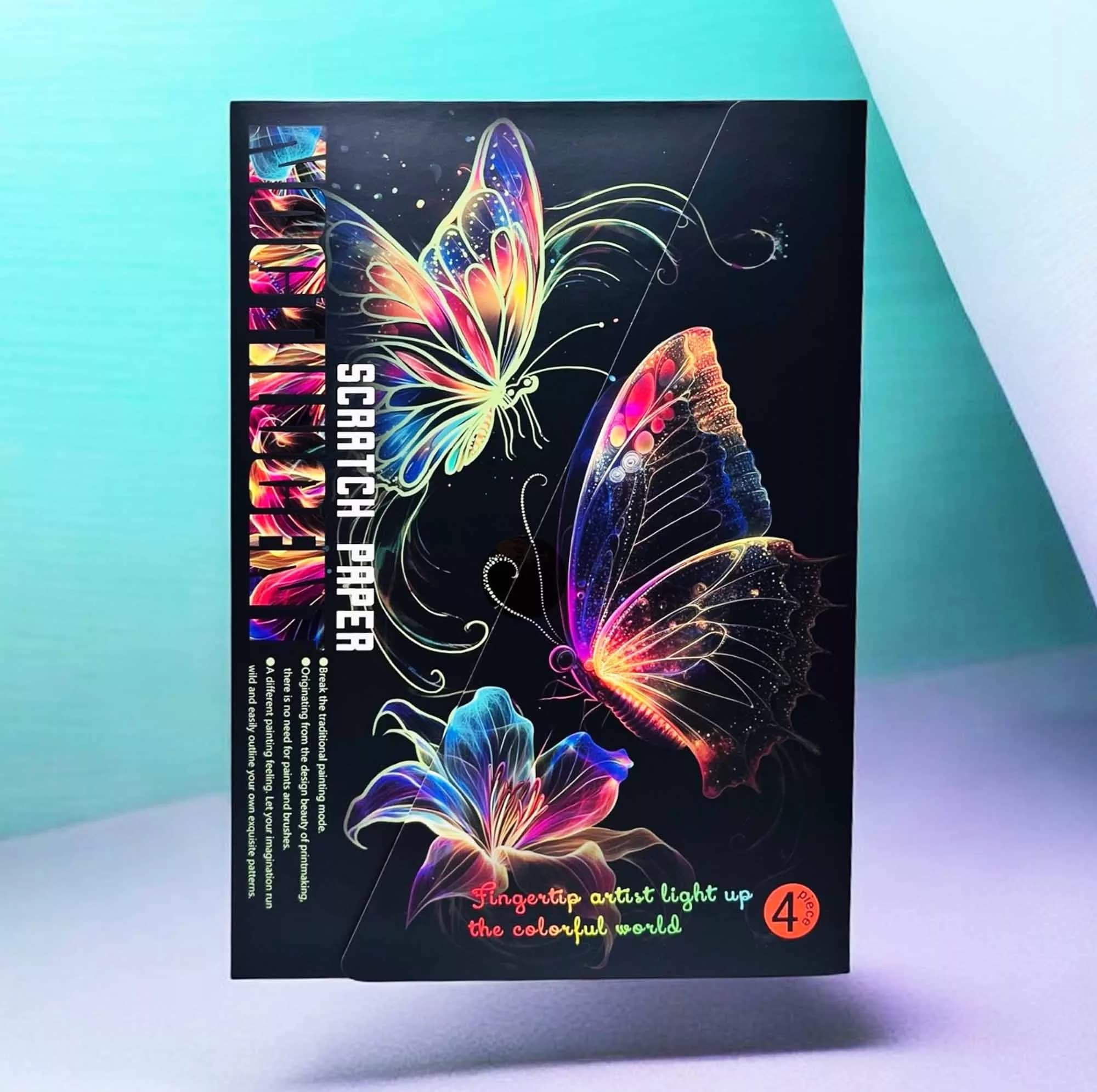 مقوا رنگ‌آمیزی مدل نقاشی ذغالی گل و پروانه بزرگسال سایز 23×17 سانتی‌متر مجموعه 4 عددی — تصویر ۳
