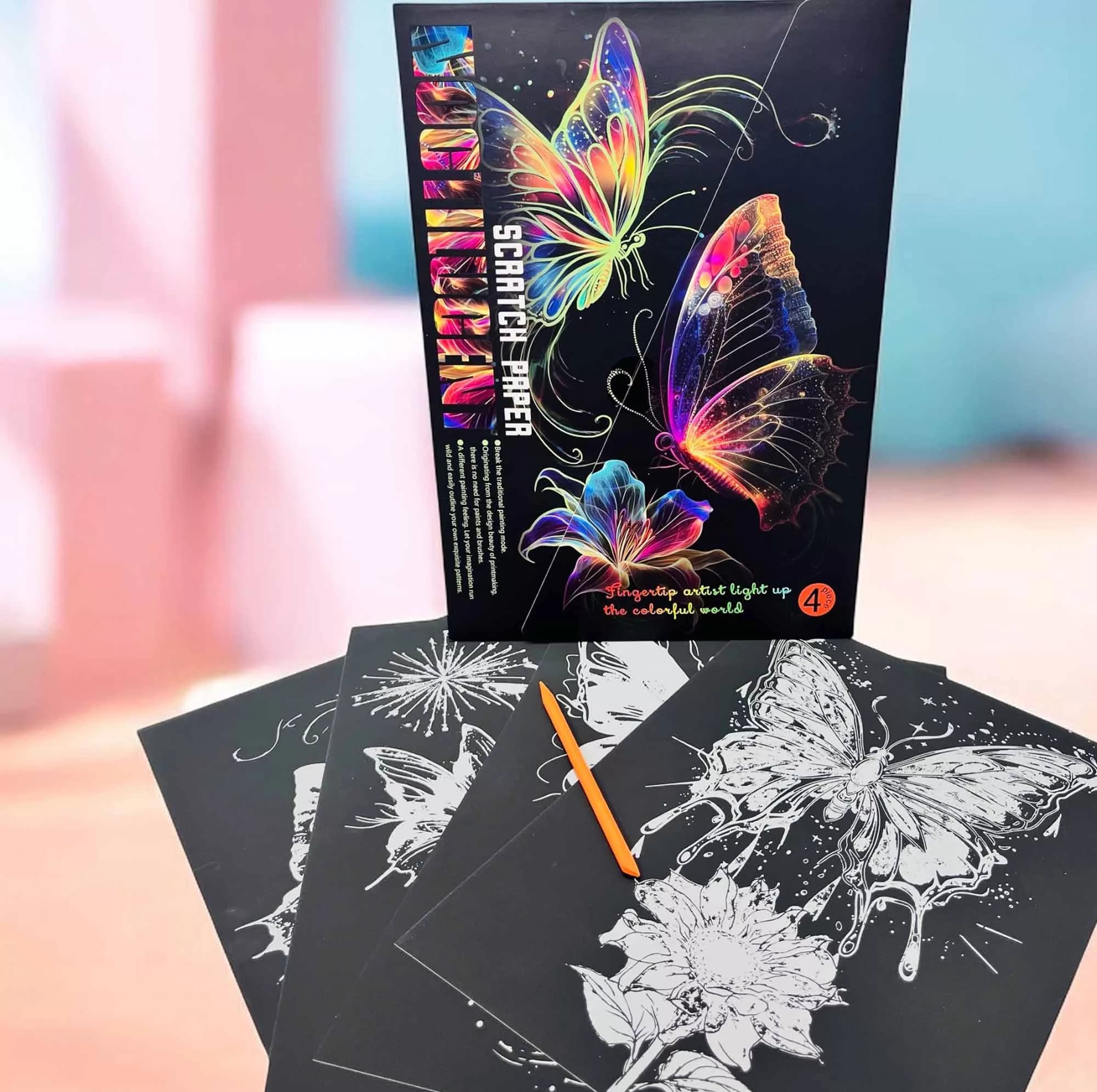 مقوا رنگ‌آمیزی مدل نقاشی ذغالی گل و پروانه بزرگسال سایز 23×17 سانتی‌متر مجموعه 4 عددی — تصویر ۲