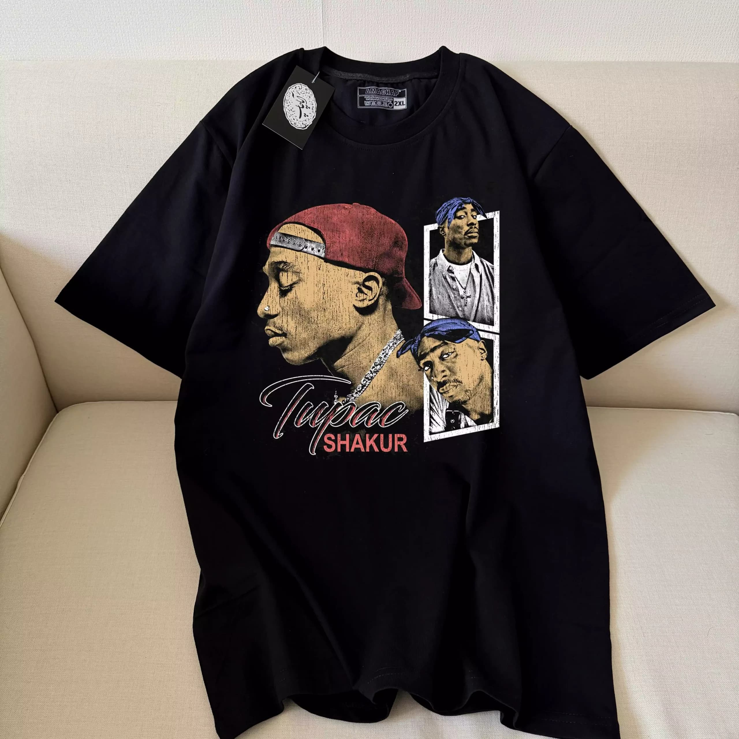 تیشرت نخ پنبه طرح TUPAC Vintage