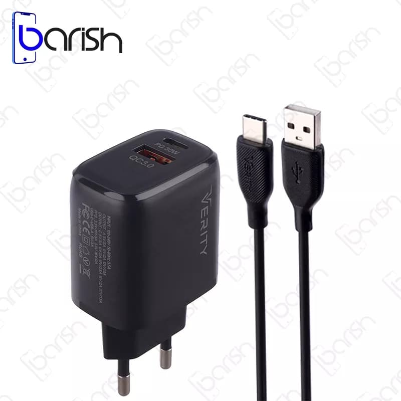 شارژر دیواری وریتی مدل PD+QC3.0 AP2126 33W به همراه کابل Type-C