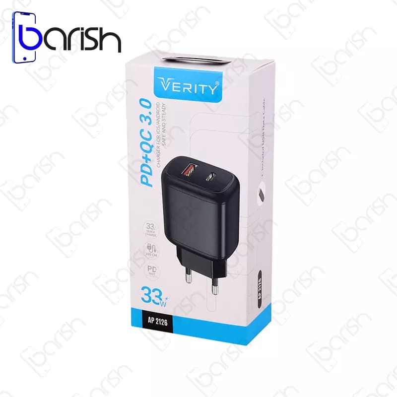 شارژر دیواری وریتی مدل PD+QC3.0 AP2126 33W به همراه کابل Type-C — تصویر ۵