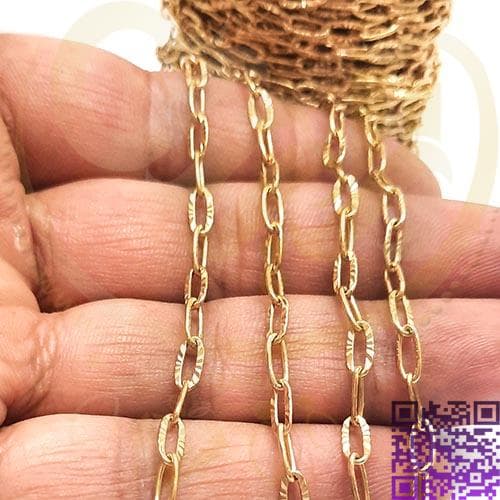 زنجیر استیل مستطیل تراشدار طلایی واحد نیم متری کد204 — تصویر ۲