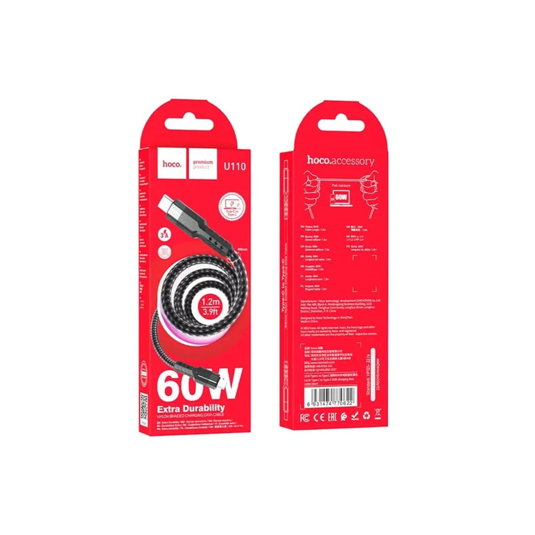 کابل دیتا و شارژ 60 وات دو سر Type-C هوکو مدل U110 — تصویر ۳