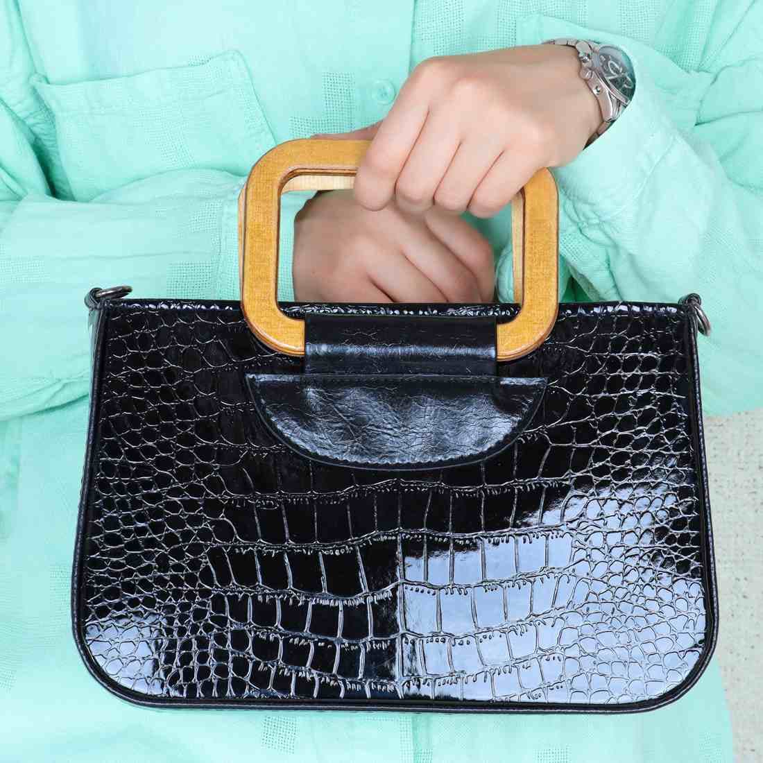 کیف دسته چوبی ورنی سنگی