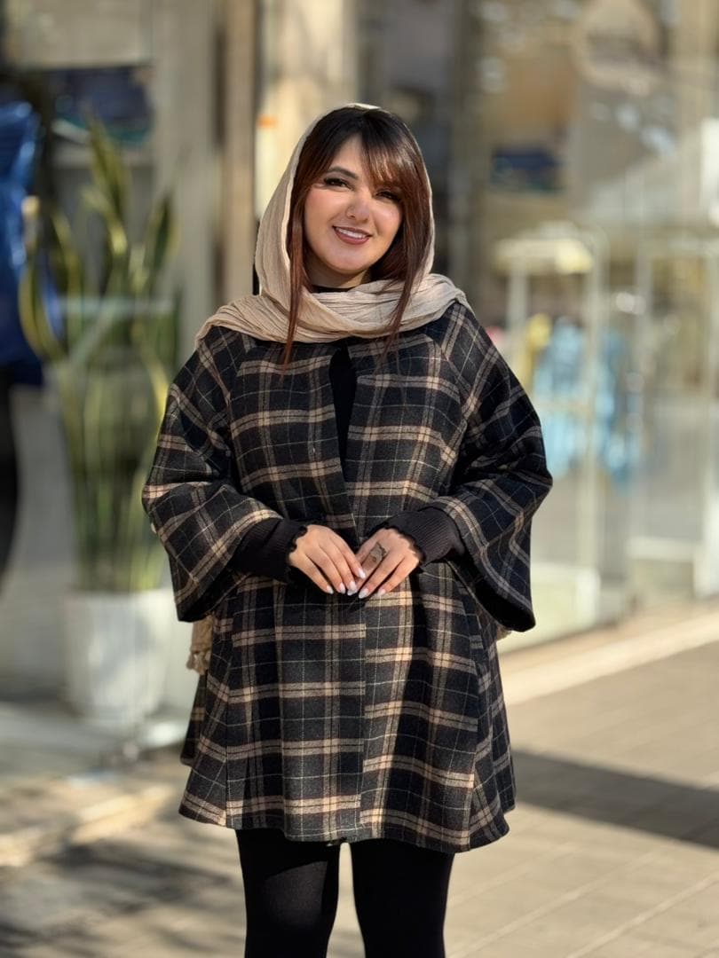 پالتو عروسکی مشکی نسکافه ای چهارخونه