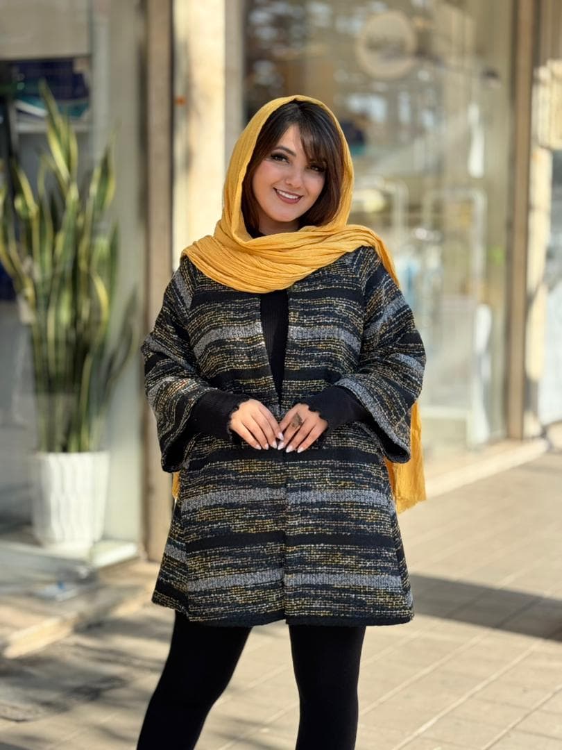 پالتو عروسکی مشکی راه راه زرد