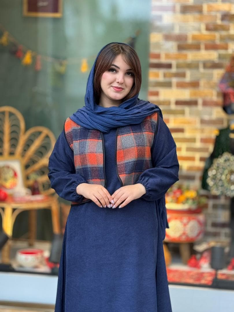جلیقه تک شمیم نارنجی چهارخونه — تصویر ۳
