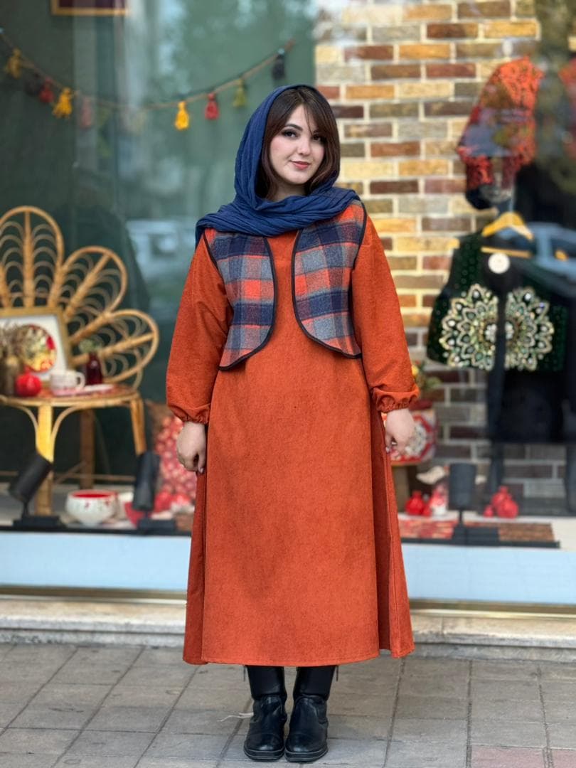 جلیقه تک شمیم نارنجی چهارخونه — تصویر ۲