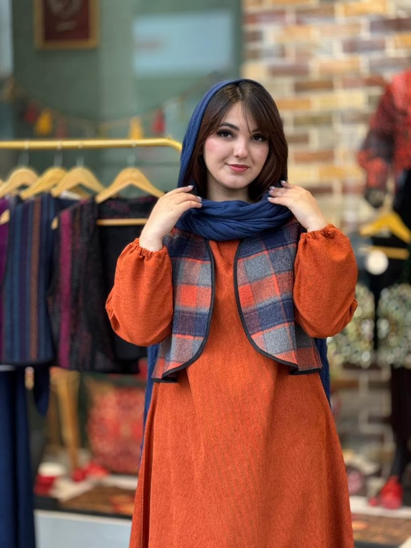 جلیقه تک شمیم نارنجی چهارخونه