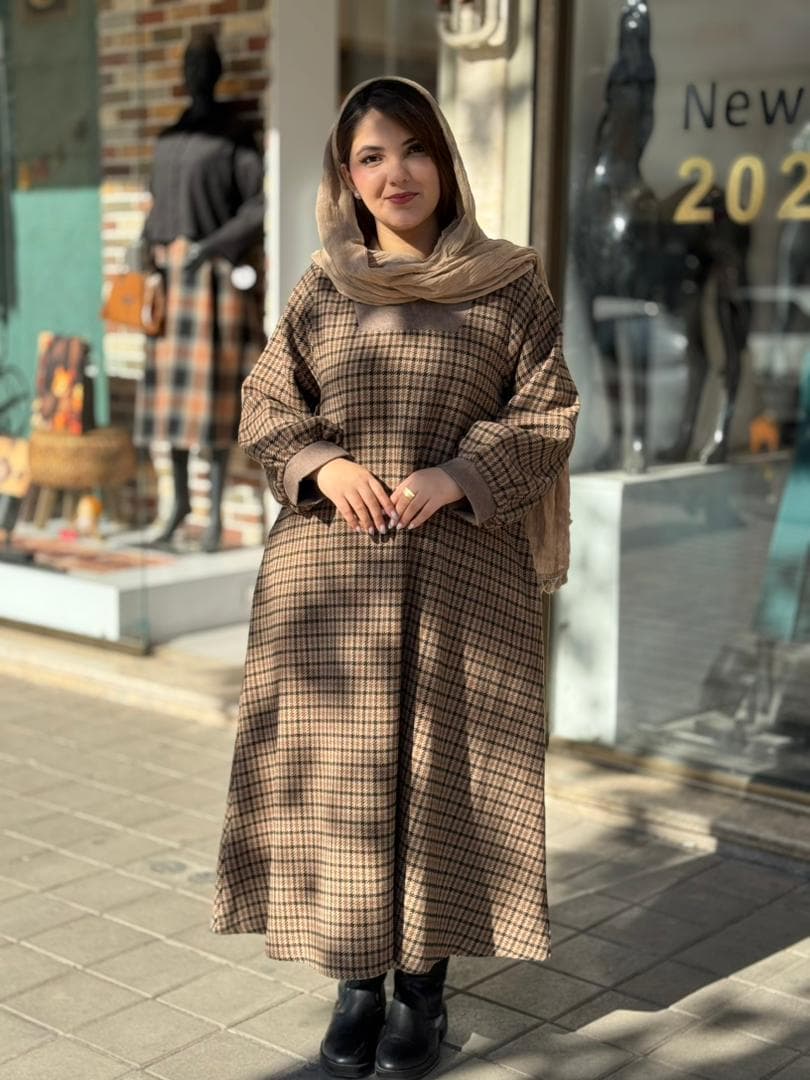 پیراهن هدیه چهارخونه ریز نسکافه ای مشکی