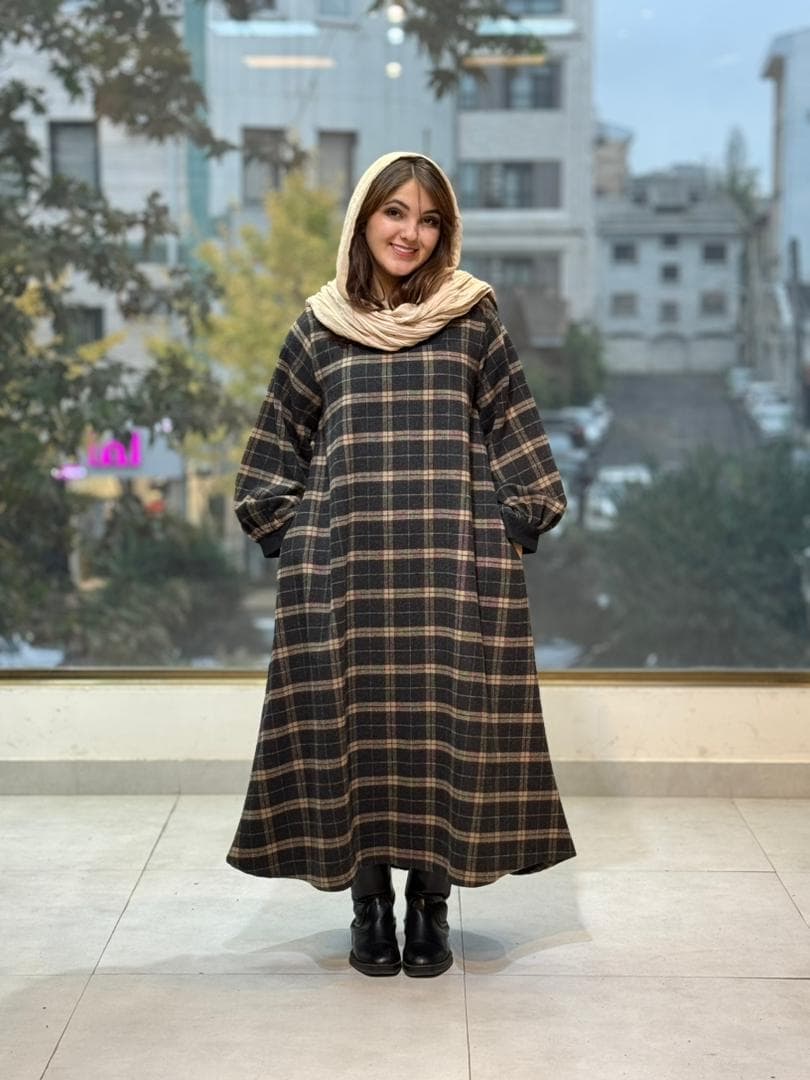 پیراهن هدیه مشکی نسکافه ای چهارخونه