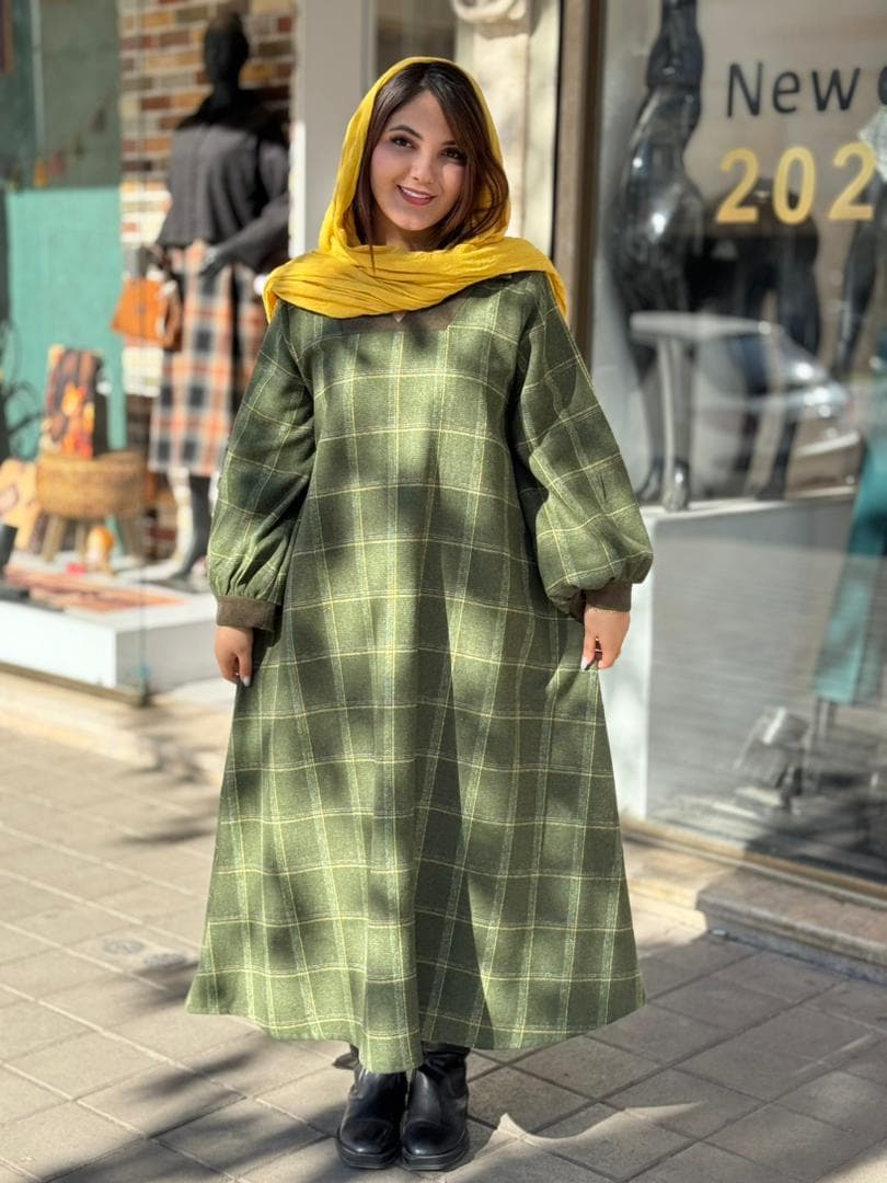 پیراهن هدیه سبز زرد چهارخونه