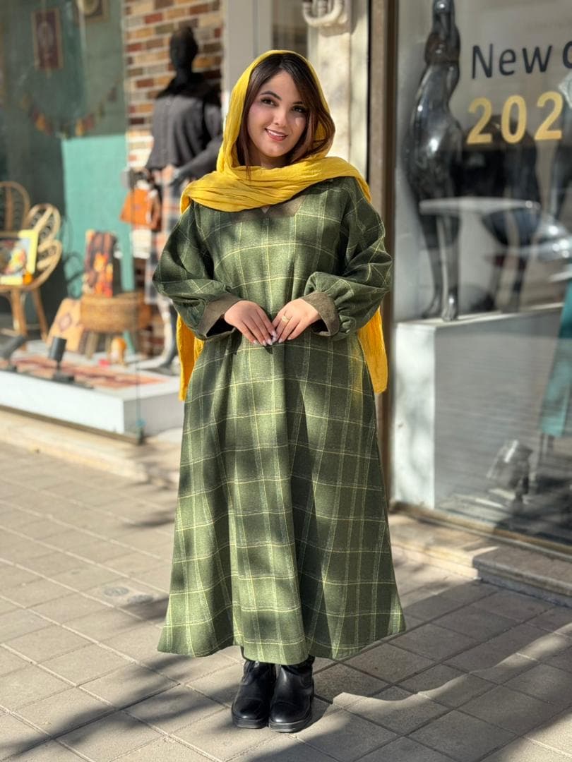 پیراهن هدیه سبز زرد چهارخونه — تصویر ۶