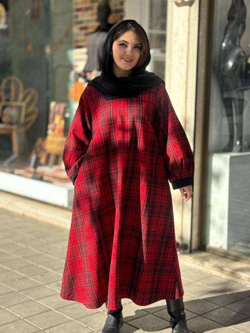 پیراهن هدیه پاییزی قرمز چهارخونه