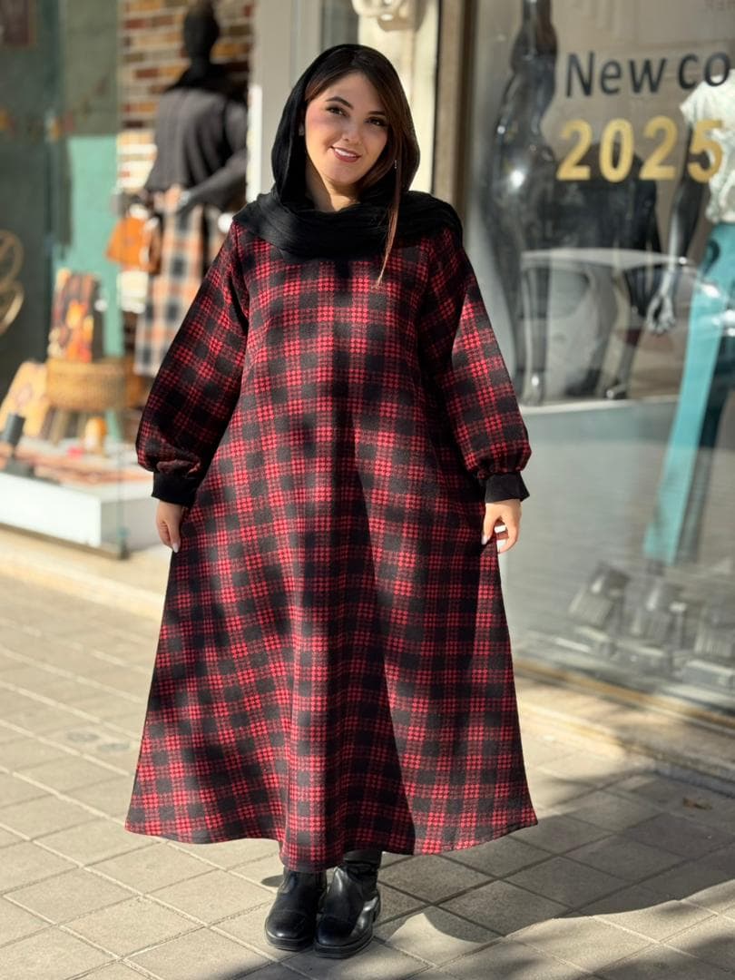 پیراهن هدیه مشکی قرمز چهارخونه