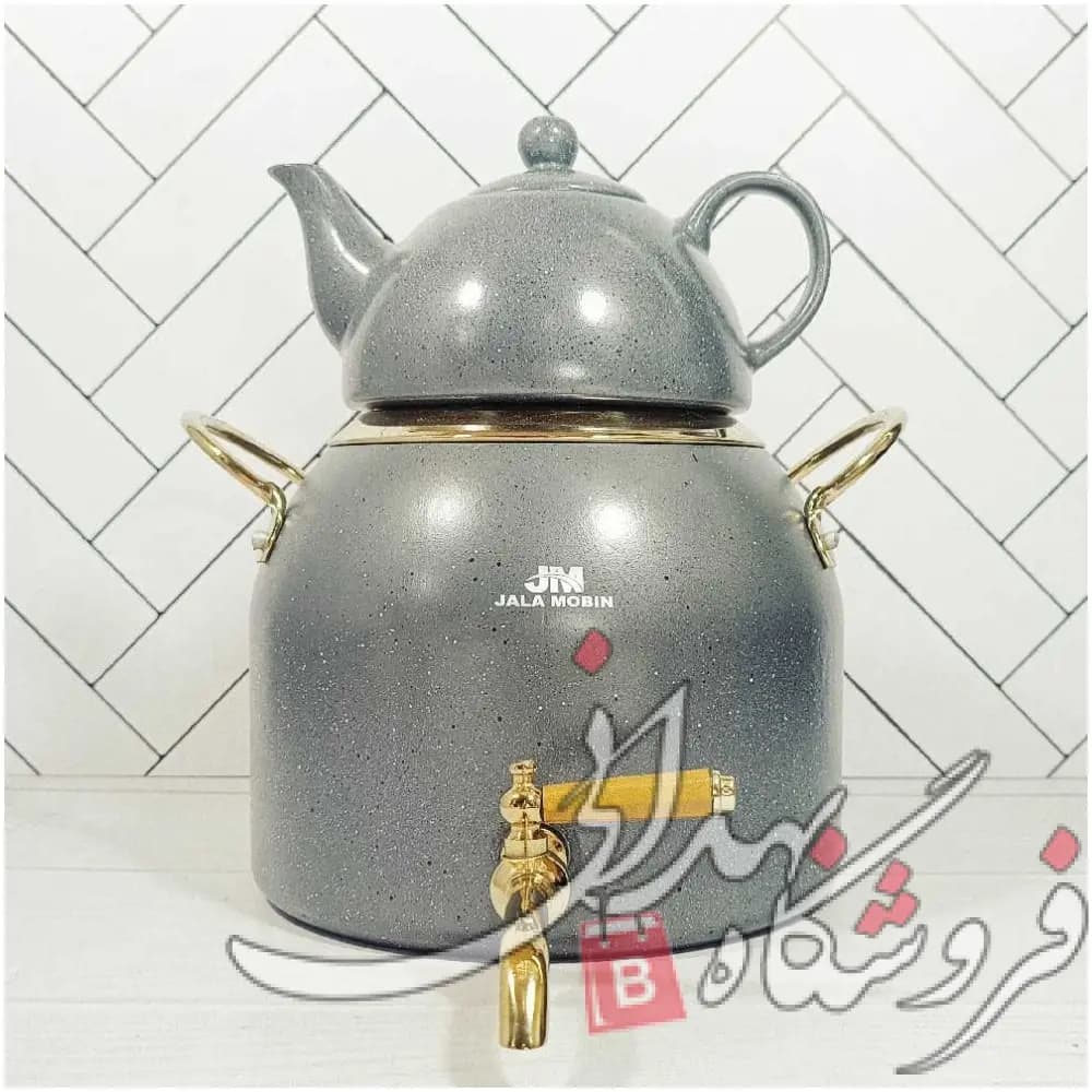کتری قوری شیر دار طرح مبین جلامبین رنگ طوسی