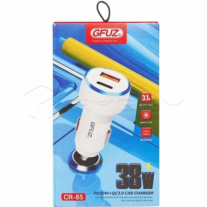 شارژر فندکی GFUZ مدل CR85 توان 38w وات فست شارژ دو پورت