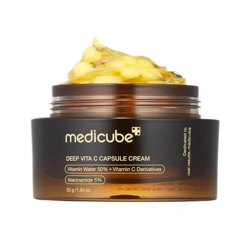 کرم کپسولی تقویت کننده و روشن کننده پوست مدی کیوب Medicube حاوی ویتامین سی و نیاسینامید مدل Deep Vita C Capsule Cream(55 گرم)