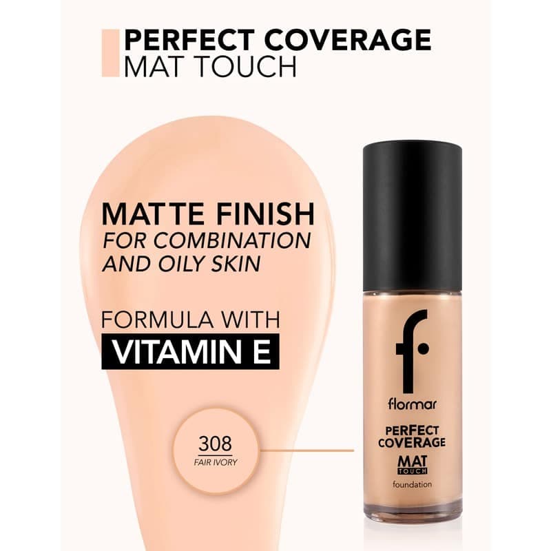 کرم پودر مات فلورمار مدل Perfect Coverage Mat Touch کد 308(رنگ Fair Ivory) — تصویر ۲