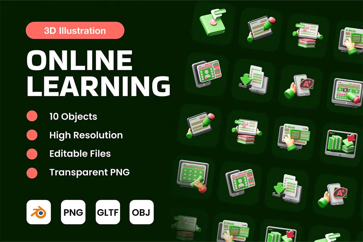 10 آیکون آموزش آنلاین 3D