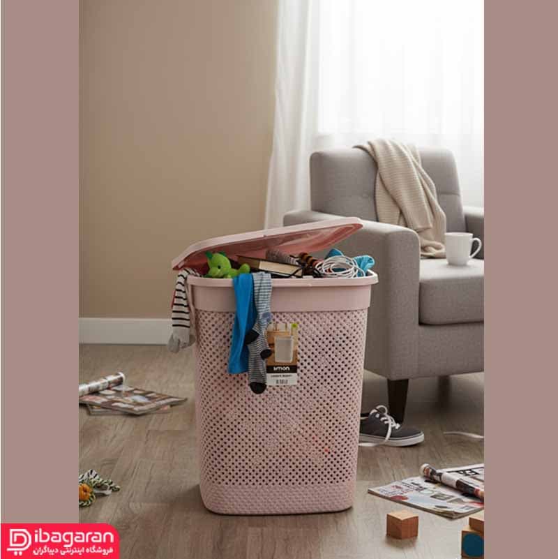 سبد رخت درب دار لیمون طرح بافت مدل 2136 — تصویر ۴