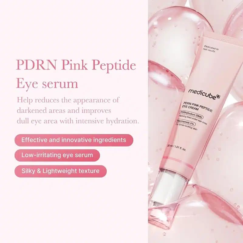 کرم دورچشم ضد چروک و روشن کننده مدی کیوب Medicube حاوی پپتاید و PDRN مدل PDRN Pink Peptide Eye Cream(30 میل) — تصویر ۳