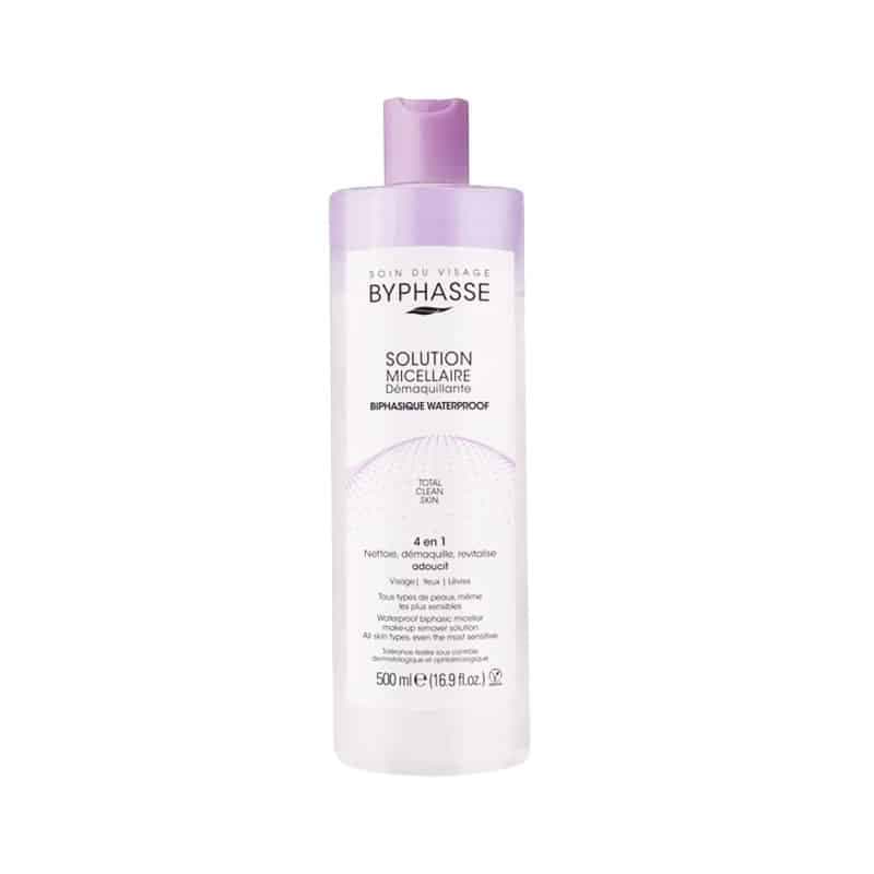 میسلار واتر دو فاز پاک کننده آرایش ضد آب بایفاس Byphasse مدل Total Clean Skin(500 میل)