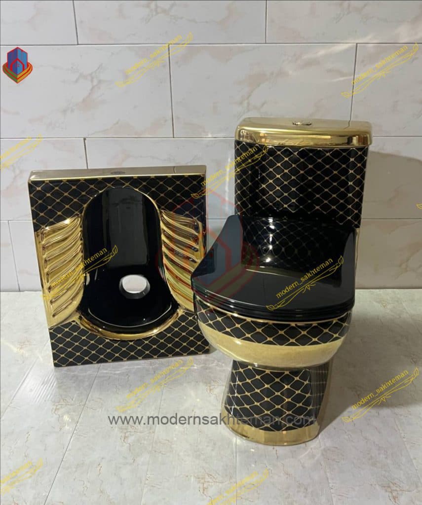 ست توالت فرنگی و کاسه توالت زمینی لوکس مشکی طلایی کد 4368