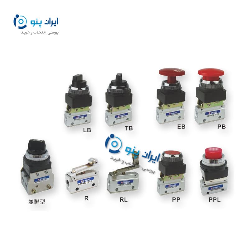 شیر میکروسوئیچ پنوماتیک ۳/۲ پلانجری شاکو سایز ۱/۸ اینچ مدل MSV-8632-01 PP SHAKO